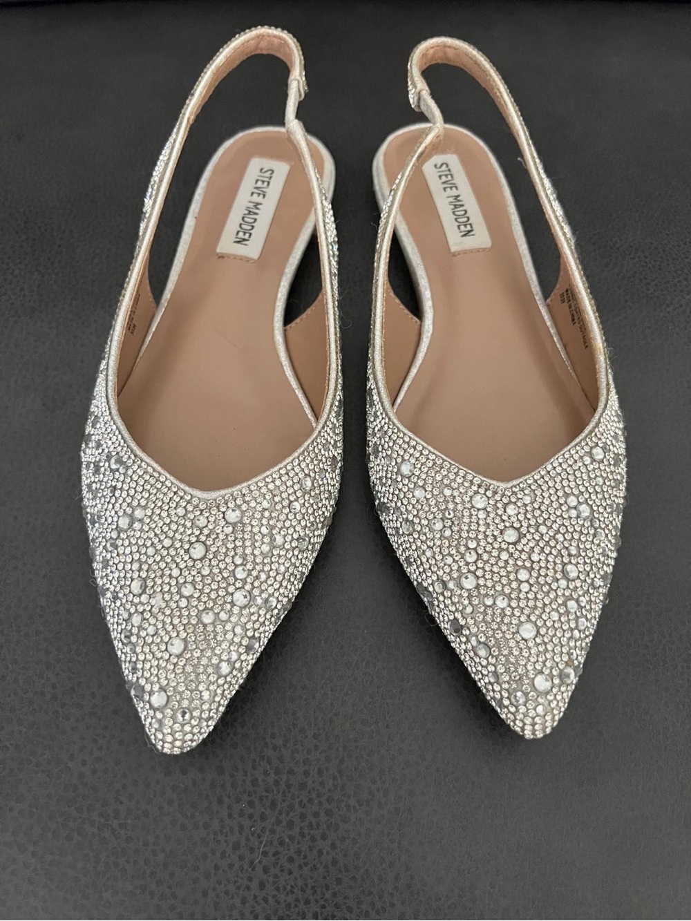 Steve Madden Silver Crystal-Embellished Pointed Slingback Flats
